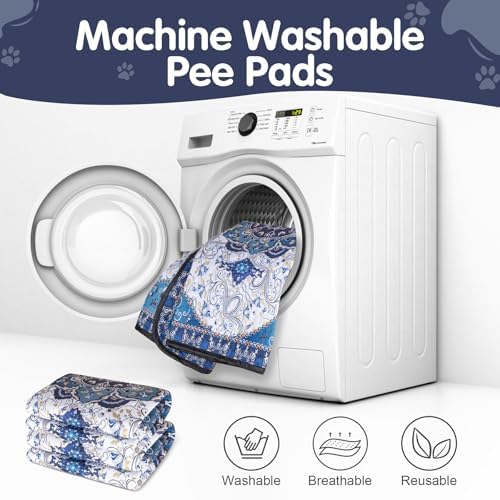 Washable Puppy Dog Pee Pad, 2 Pack Reusable Pee Pads for Dogs, Super Absorbent Leakproof Dog Pads Training Pads with Bohemia Patterns for Potty Training, Incontinence, 24” x 36”