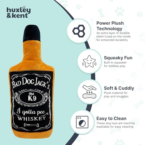 Huxley & Kent Power Plush Squeaky Dog Toy, Bad Dog Jack's Whiskey, Small