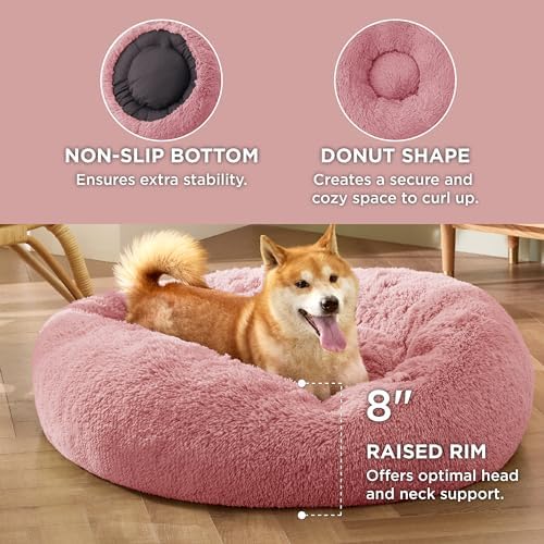 Bedsure Calming Dog Bed Medium Size Dog Donut Washable Pet Bed,30ins