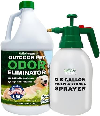 Nature's Freedom Outdoor Pet Odor Eliminator – Gallon Enzyme Cleaner with Pump Sprayer for Yard, Turf, Patios, Kennels, Concrete