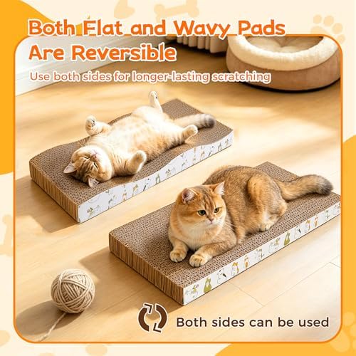 PatiencET Cat Scratcher Cardboard Pads, 4-Pack Mixed Flat and Wavy