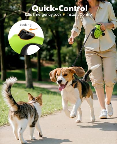 Pecute 16.4ft Retractable Dog Leash with 1.6ft Chew Proof Steel Cable