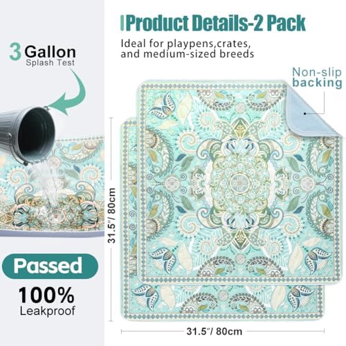 Washable Pee Pads for Dogs, 2 Pack Reusable Puppy Training Pads 31.5"x31.5" Super Absorbent Dog Pee Pad Waterproof Dog Training Pads, Non-Slip Potty Pads, Whelping Pads Blue