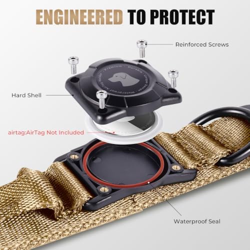 Tactical AirTag Dog Collar with Holder for Medium Large Dogs,Khaki, XL