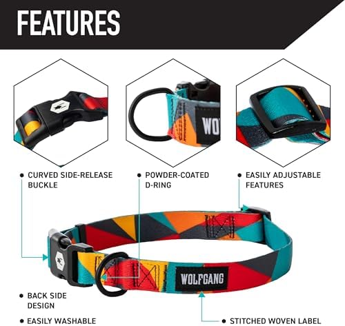 Wolfgang Heavy Duty, Adjustable Dog Collar with Quick Release Nylon Buckle for Walking & Training, ShatterShapes Print, Large