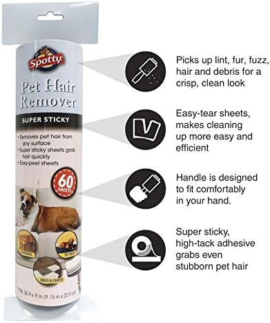 Spotty Supersize Extra Sticky, Adhesive Lint Roller Refill, Pet Cat & Dog Hair Remover for Clothes and Furniture, 60 Sheet ct
