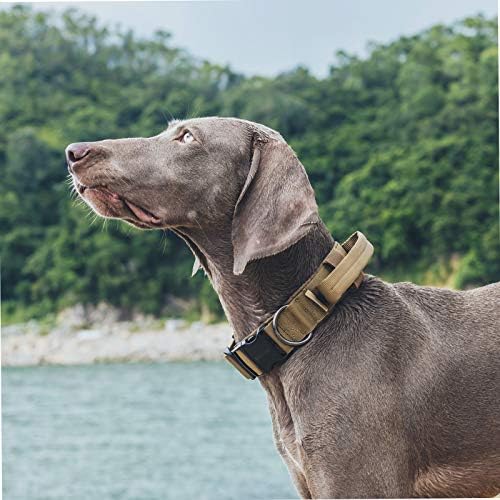 OneTigris Heavy Duty Dog Collar for Medium Dogs with Traffic Handle Brown M