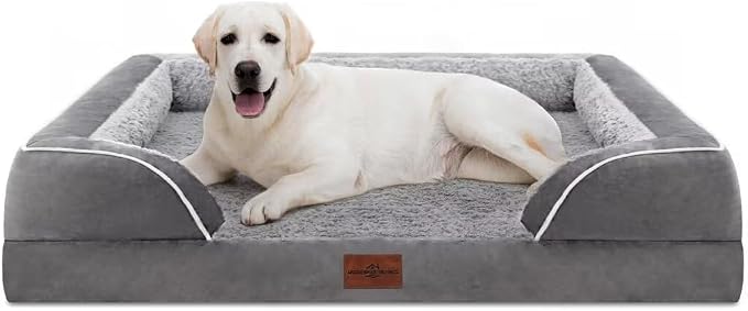 Comfort Expression Orthopedic Dog Bed for Extra Large Dogs with Bolster | Waterproof Dog Couch Bed with Washable Cover & Non-Slip Bottom, Supportive Egg Crate Foam XL Pet Bed, 45x35 Inch