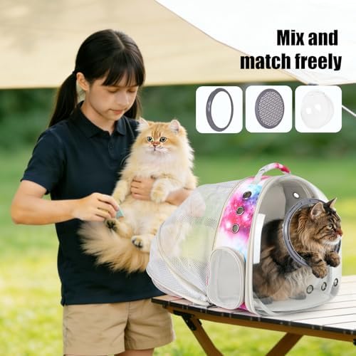 Cat Carrier Backpack with Back Expandable Cat Carrier Galaxy Pink -Space Capsule Cat Bubble Backpack for Kitten Bunny Small Puppy Vet and Outdoor Adventure (Galaxy Pink, Bubble Window)