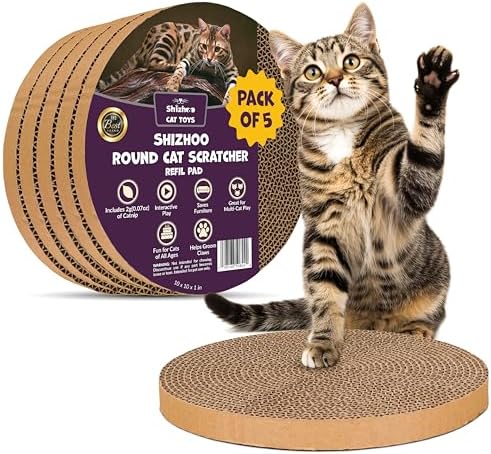 Scratch and Spin Cat Scratcher Replacement Pads for Active Play, Natural Recycled Corrugated Cardboard, Supports Pet Behaviors, Relieves Stress - 5 Count