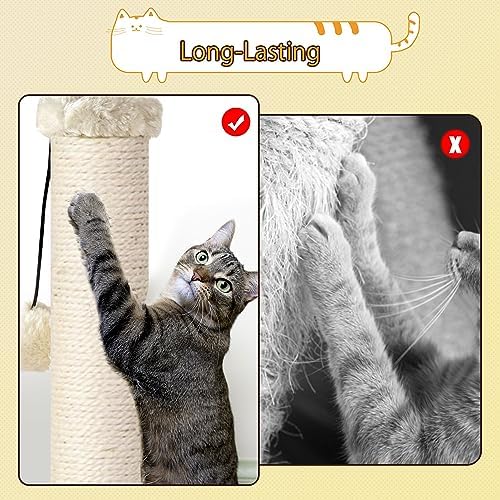 AUSCAT Cat Scratching Post with Multiple Interactive Toys, Vertical Sisal Cat Scratcher for Indoor Cats and Kittens, 24.8 inches, Beige