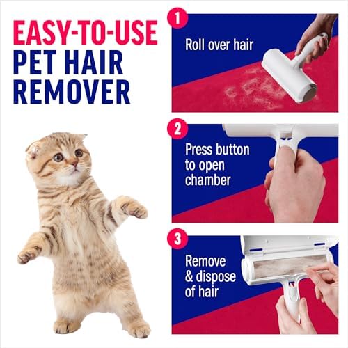 ChomChom Roller Pet Hair Remover – Original Size Reusable Lint Roller for Cat & Dog Hair on Furniture, Couch, Carpet, Car, Rugs & Bedding – Portable, Eco-Friendly (White)
