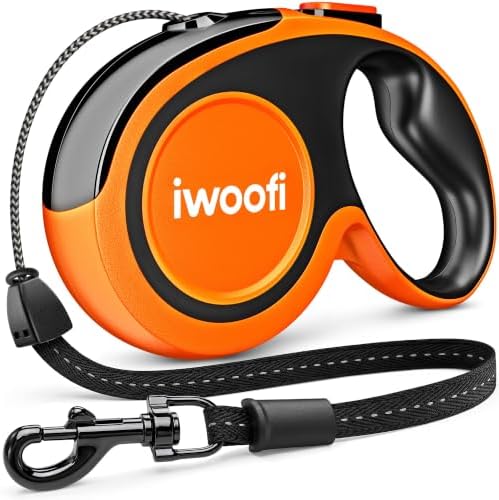 22.6 FT Retractable Dog Leash for Dogs 5-110 lbs–Reflective Leash with Reinforced Tape & Strong Cord–Quick Lock Button–360° Swivel System–Stainless Steel Spring–Comfortable Anti-Slip Handle OR