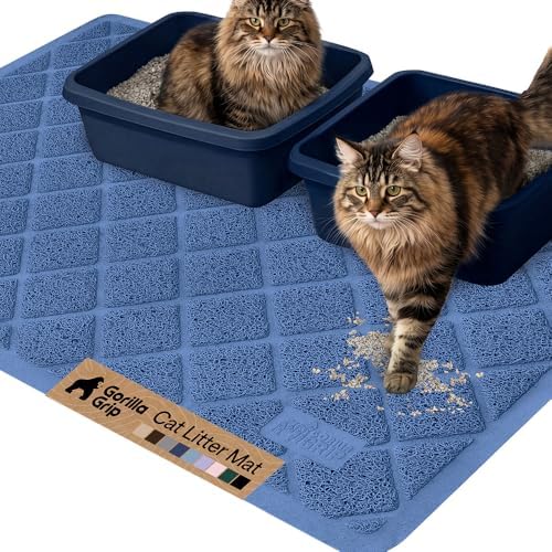 GORILLA GRIP Cat Litter Box Mat, Coiled Mesh Trapping Mats, 47x35 Navy