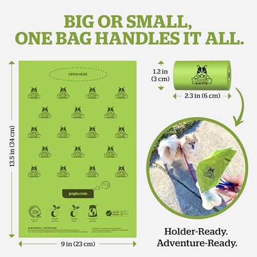 Pogi's Compostable Poop Bags – Leak-Proof, Extra-Large, Made with Plants – 9 Rolls (135 Bags)