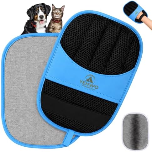 Pet Hair Remover Glove for Dogs & Cats – Reusable Electrostatic Pet Fur Removal Mitt for Couch, Carpet, Clothing & Furniture | Elastic Strap & Hanging Loop (1 Pack) Blue