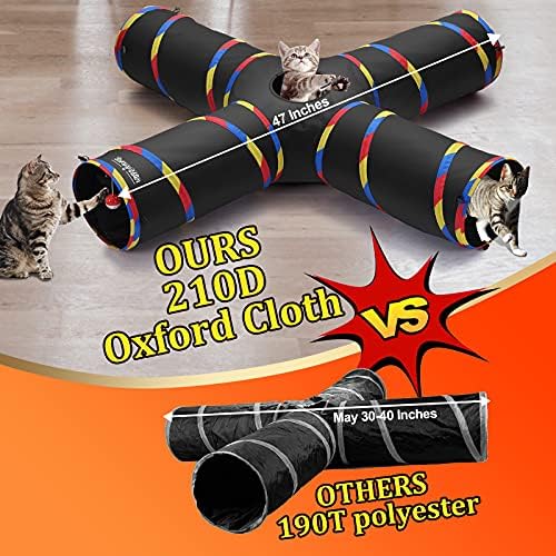 4 Way Cat Tunnels for Indoor Cats with Mouse Toy & Play Ball