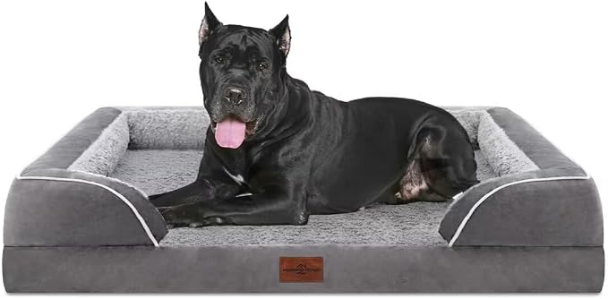 Comfort Expression Orthopedic Dog Bed for Extra Large Dogs with Bolster | Waterproof Dog Couch Bed with Washable Cover & Non-Slip Bottom, Supportive Egg Crate Foam Big Dog Bed, 53x42Inch