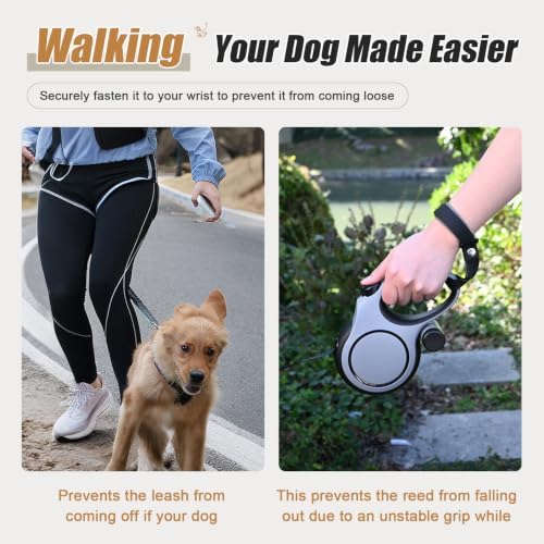 Retractable Dog Leash 26ft for Medium Large Dogs, Gray