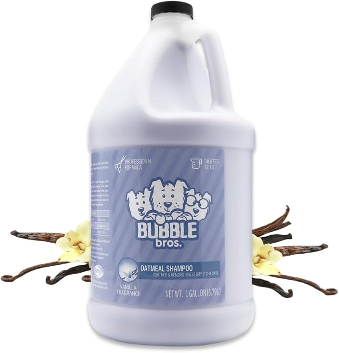 Bubble Bros. Colloidal Oatmeal Dog Shampoo for Itchy Skin Relief, 1 Gallon | 12:1 Concentrate, Soothes Dry Sensitive Skin, Vanilla Scent, Soap Free Natural Pet Grooming Wash, Groomer Grade, USA Made
