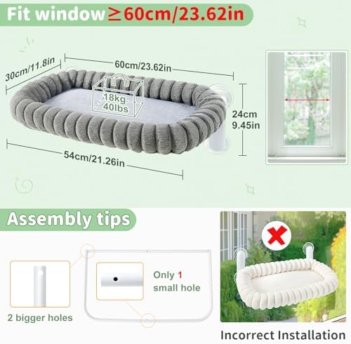 Sunhoo Foldable Cat Window Perch, Large Suction Cup Kitty Hammock, Grey
