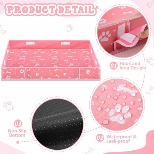 Marsui Dog Playpen Bottom Pad, Pink, Dog Paw Bone Print