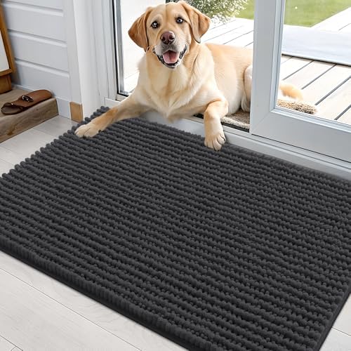 OLANLY Dog Door Mat for Muddy Paws 36x24, Extra Absorbent Chenille Mud Mat