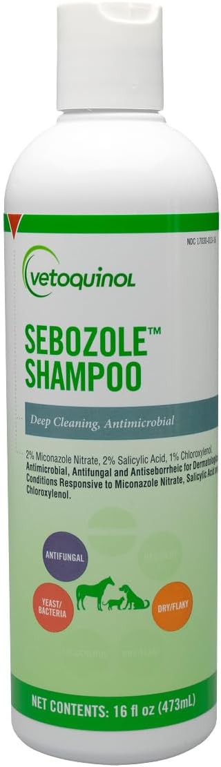 Vetoquinol Sebozole Shampoo - Deep Cleansing Shampoo for Dogs, Cats & Horses - Gentle Formula with Effective Ingredients for Routine Use - Sulfate-Free & Liquid Form - 16oz