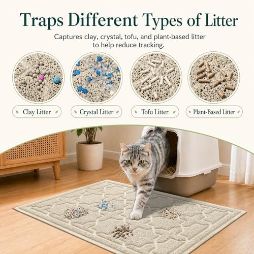 Yimobra Cat Litter Mat, Waterproof Litter Trap Mat, 35.4x23.6, Beige