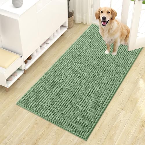 OLANLY Dog Door Mat for Muddy Paws 44x24, Extra Absorbent Chenille Mud Mat