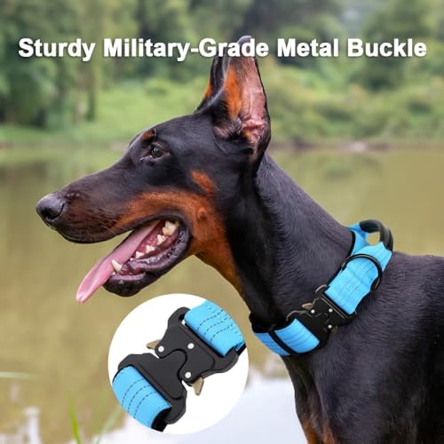Personalized Tactical Dog Collar with Name and Phone Number, Heavy Duty Nylon Military Dog Collar with Handle and Strong Metal Buckle for Medium and Large Dogs