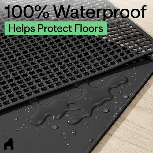 GORILLA GRIP Cat Litter Box Mat, Dual Layer Silicone Tray, 35x23, Black