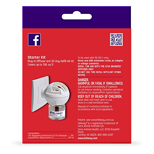 FELIWAY MultiCat 30 Day Cat Calming Plug in Pheromone Diffuser Starter Kit,48ml - Helps Reduce Conflicts and Signs of Tension in Multi-Cat Households,(Pack of 2)