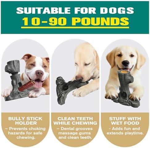 Ansoniser 2-in-1 Bully Stick Holder & Chew Toy - Tree Stump Design Prevents Choking, Keeps Dogs Busy with Mental Stimulation, for All Breed Sizes, Easy to Clean