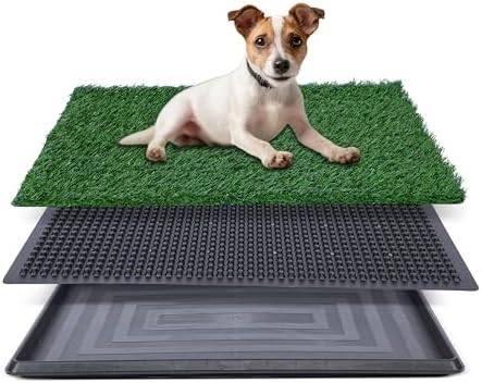 FluffyDream Dog Grass Pad with Tray, 20"x25" Artificial Grass for Dogs Potty Strong Absorbency Dog Grass Pad with Tray, Litter Box Training Pad
