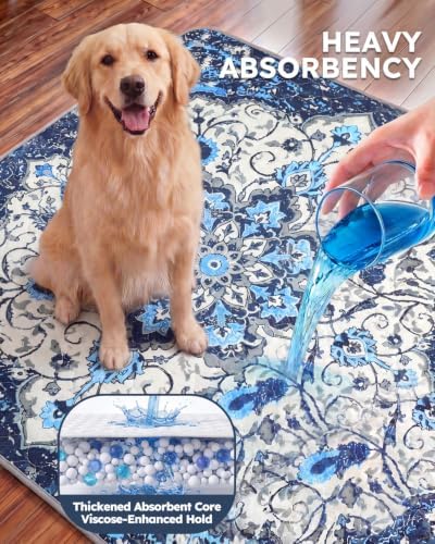 Yoofoss Washable Pee Pads for Dogs and Cats, Super Absorbent Reusable Dog Training Pads with Waterproof, Non-Slip Backing, Medallion Blue, 24x36 Inch,2 Pack