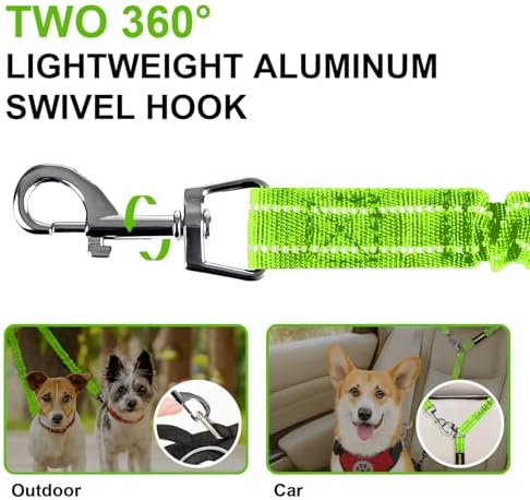 MingXpet 2 Dog Leash, Dog Leash for 2 Dogs, 360° Swivel No Tangle Double Walking Training Leashes for Large Dogs that Pull, Comfortable Shock Absorbing Reflective Bungee, Green