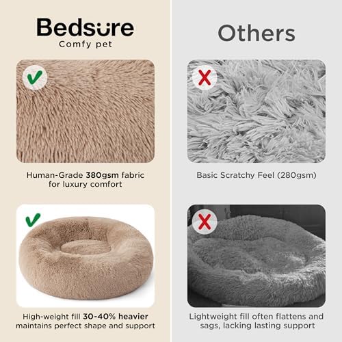 Bedsure Calming Cat Beds Donut Round Washable Kitten Bed,20 inches Camel