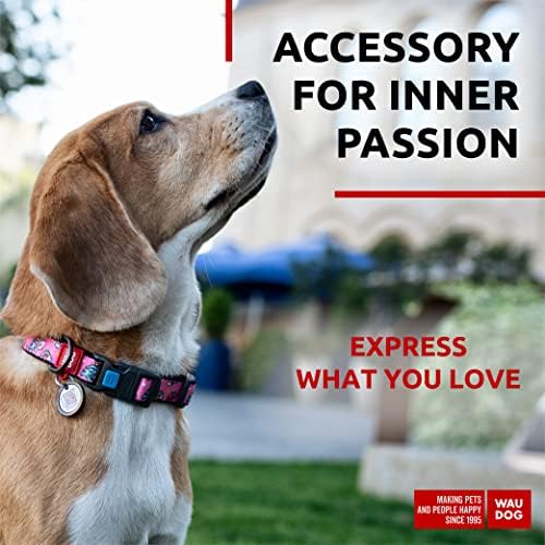 WAUDOG Adjustable Nylon Dog Collar for Large Small Medium Set with QR Tag