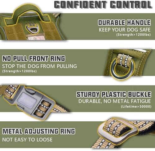 AUROTH Tactical Dog Harness for Large Dogs No Pull Adjustable Pet Harness Reflective K9 Working Training Easy Control Pet Vest Military Service Dog Harnesses