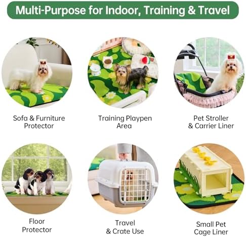 Qeils Reusable Puppy Pads for Small Dogs, Washable Pee Pads with Non-Slip , Absorbent Leakproof Mat for Crates, Playpens, Pet Beds & Whelping, Indoor Potty Training Grass Green, 36"x41", 2 Pack