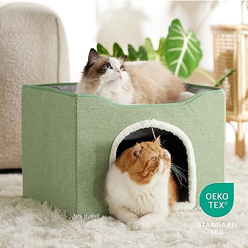 Bedsure Cat House Bed for Indoor Cats with Fluffy Ball and Scratch Pad