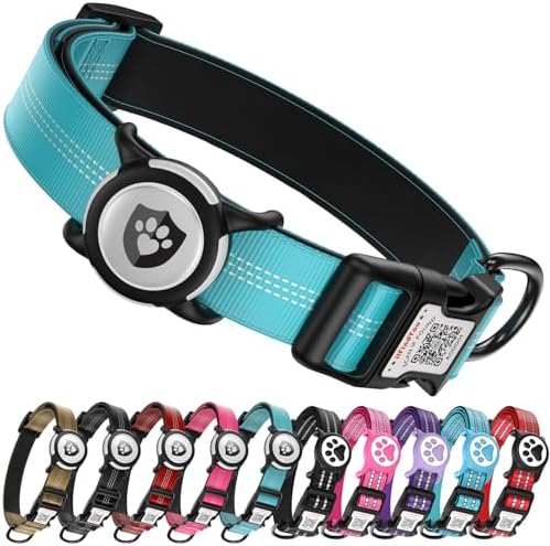 Waterproof AirTag Dog Collar with QR Code Dog Tag, Blue S