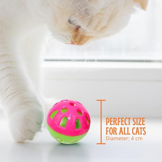 50-Pack Cat Toy Balls with Bells 1.6” Plastic Lattice Jingle Balls for Indoor Cats and Kittens Colorful Interactive Chasing and Batting Toys for Active Play