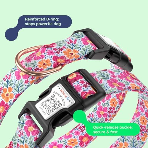 Airtag Dog Collar,with Waterproof airtag Holder，Original Stylish Cute Pattern Design.QR Code ID Buckle，Comfortable Soft Cotton for Small Medium Large Dogs
