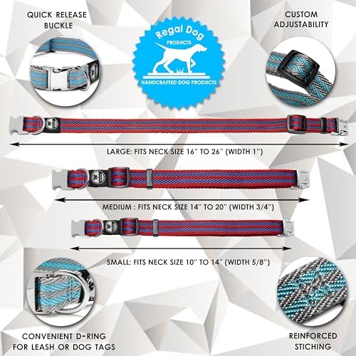 Regal Dog Products Twill Dog Collar, Medium Lime Green/Blue Stripe