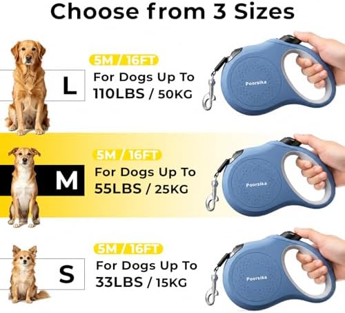 Retractable Dog Leash 16ft for Small & Medium Dogs Up to 55 lbs