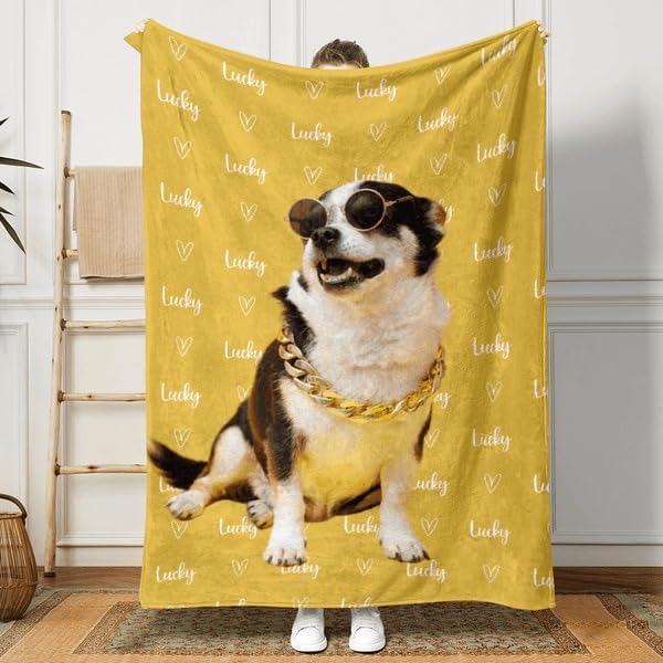 Pamaheart Custom Dog Face Blankets, Personalized Pet Photo Blanket, Fleece Dog Blankets, Customized Photo Throws, Dogs Dad Gifts, Pet Lover Gifts, Memorial Gift /32