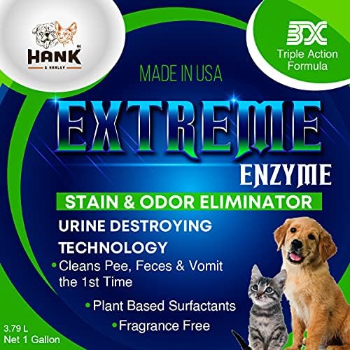 Hank & Harley Extreme Enzyme, PET Stain & Odor Eliminator - Triple Action bio-enzymatic Cleaners and Plant Based surfactants Breaks Down pet Mess Forever. Fragrance Free, Safe for Pets