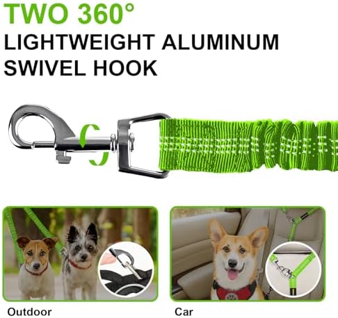 MingXpet 2 Dog Leash, Dog Leash for 2 Dogs, 360° Swivel No Tangle Double Walking Training Leashes for Large Dogs that Pull, Comfortable Shock Absorbing Reflective Bungee, Green
